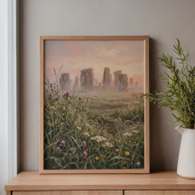 Stonehenge Névoa da Manhã Grama Alta Arte