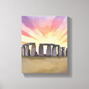 Impressão Em Tela Stonehenge   Wiltshire Inglaterra Aquarela Históri