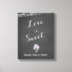 Impressão Em Tela String Lights Mason Jar Chalkboard LOVE é SWEET