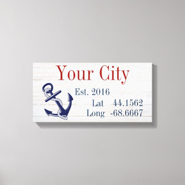 Impressão Em Tela Sua cidade ou nome da família Latitude e Longitude (Frente)