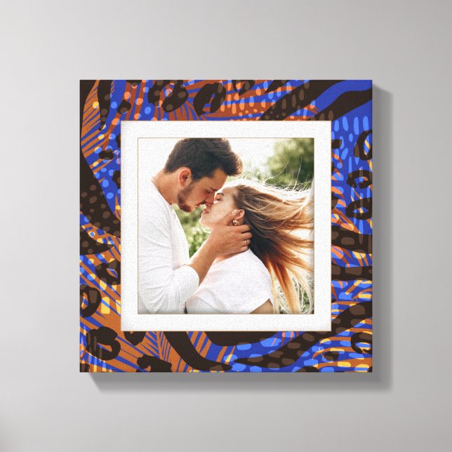 Impressão Em Tela Sua Foto Padrão Animal Leopard Blue Brown Tan (Frente)