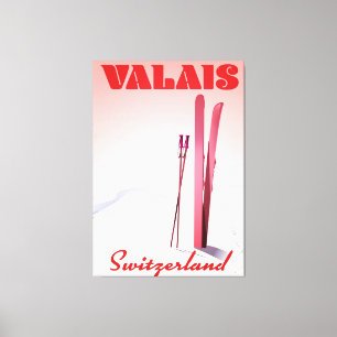 Impressão Em Tela Suiça valais estilo vintage ski poster