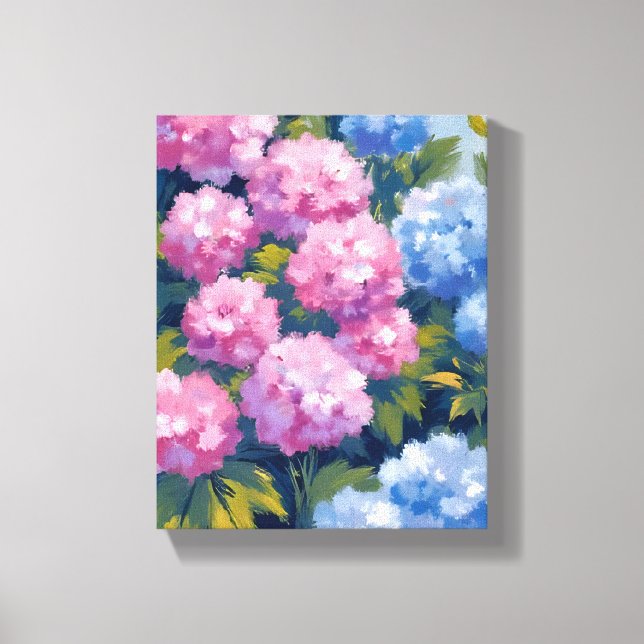 Impressão Em Tela Summer Hydrangeas | Flores Costeiras Rosa e Azul (Frente)