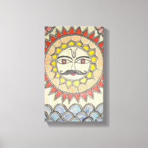 Impressão Em Tela Sun no estilo da pintura de Madhubani