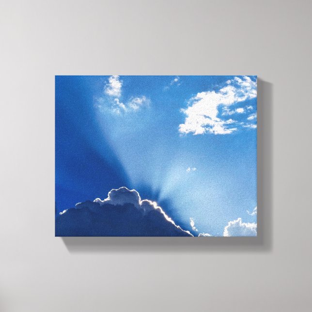 Impressão Em Tela Sun Rays Wall Art Blue Sky Minimalist Clouds (Frente)