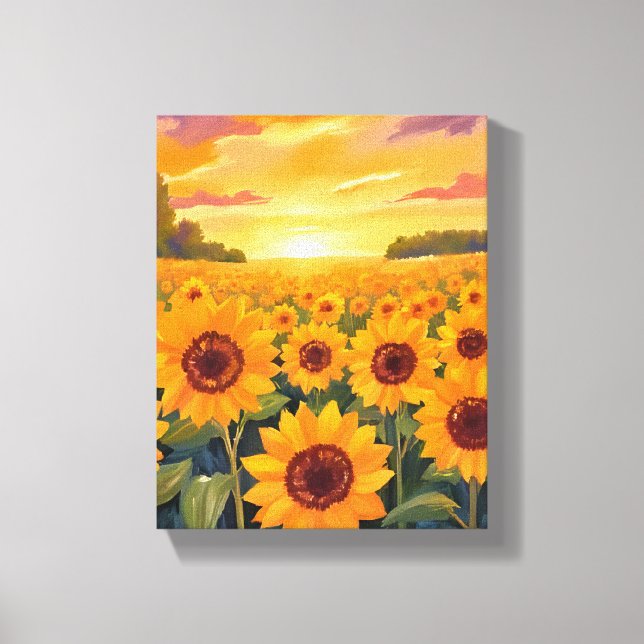 Impressão Em Tela Sunflower Field Sunset Landscape Painting (Frente)