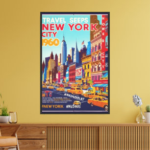 Impressão Em Tela Sunny NYC Adventure Ilustração de Estilo 60s