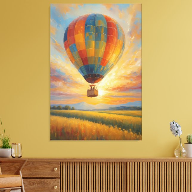 Impressão Em Tela Sunset Balloon Ride Over Golden Fields (Insitu(Sala de estar))