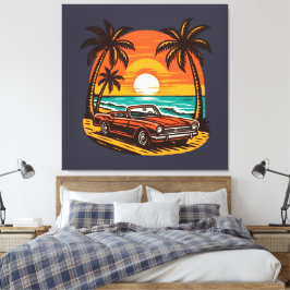 Impressão Em Tela Sunset Beach Drive: Retro Summer Escape