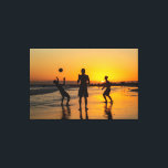 Impressão Em Tela Sunset Beach Soccer Silhouette<br><div class="desc">This captivating photograph features the silhouettes of three young men playing soccer on a Brazilian beach as the sun dips below the horizon. Taken at Praia da Paciência in the Ondina neighborhood, the image perfectly encapsulates the vibrant culture and athletic spirit of Salvador. The golden hour light creates a high-contrast...</div>