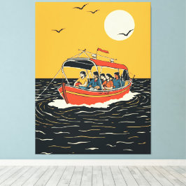 Impressão Em Tela Sunset Boat Ride – Retro Minimalist