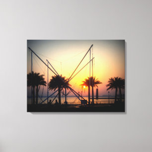 Impressão Em Tela Sunset com palmeiras e trampolim