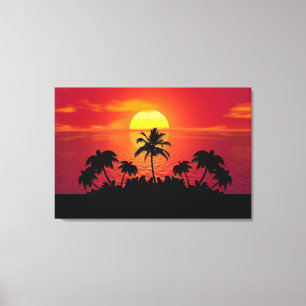 Impressão Em Tela Sunset com Palmeiras Silhouette-16514
