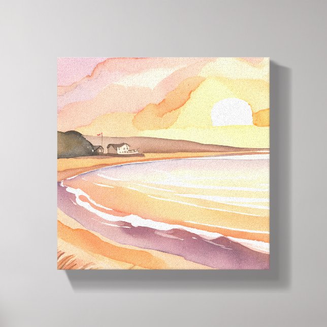 Impressão Em Tela Sunset de praia | Linda pintura em aquarela (Frente)