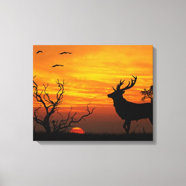 Impressão Em Tela Sunset Deer (Frente)