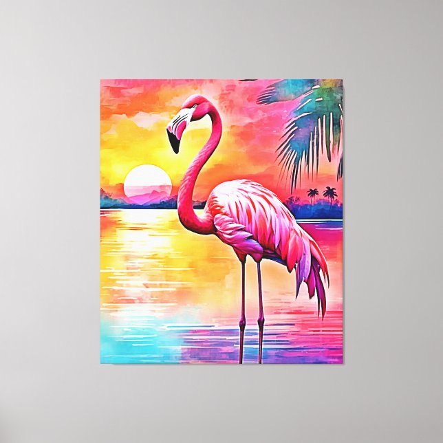 Impressão Em Tela Sunset Flamingo Art Design (Frente)