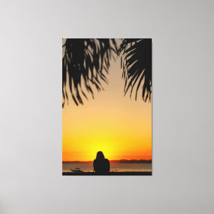 Impressão Em Tela Sunset Silhouette: Tropical Serenity