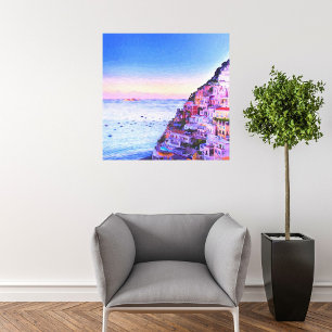 Impressão Em Tela Sunset Sobre Positano, Itália Painting