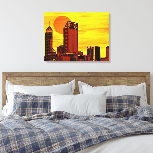 Impressão Em Tela Sunset vermelho do horizonte da cidade (Insitu(Quarto))