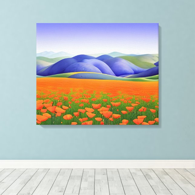 Impressão Em Tela Superflores | Paisagem de Poppies Surreais (Insitu(piso de madeira))