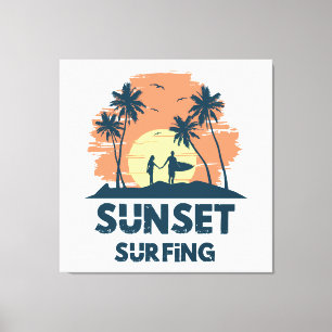 Impressão Em Tela Surfando - Surfe ao Pôr do Sol