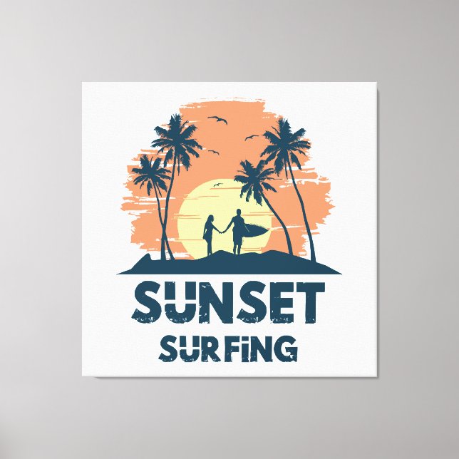 Impressão Em Tela Surfando - Surfe ao Pôr do Sol  (Frente)