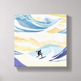 Impressão Em Tela Surfar na Onda | Oceano Contemporâneo em Aquarela