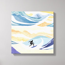 Impressão Em Tela Surfar na Onda | Oceano de Aquarela Contemporânea