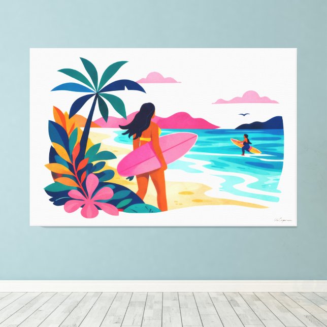 Impressão Em Tela Surfe tropical retrô moderno 03 (Insitu(piso de madeira))