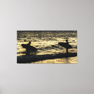 Impressão Em Tela Surfers Silhouette at Golden Hour Ocean
