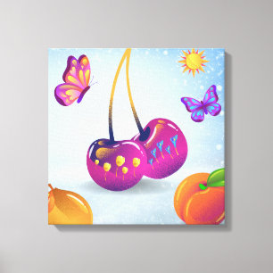 Impressão Em Tela Surreal Cherry & Butterfly - Impressão de tela est