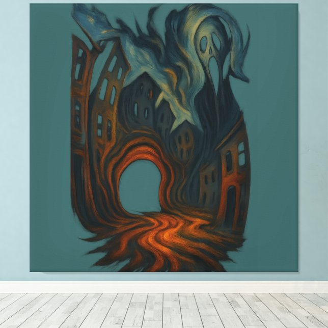 Impressão Em Tela Surreal Dark Cityscape Art Ghostly Figure Painting (Insitu(piso de madeira))