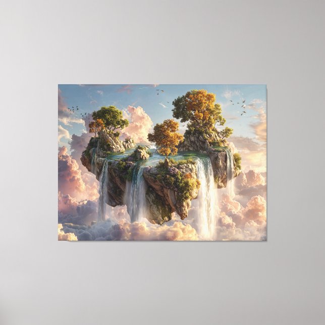 Impressão Em Tela Surreal Floating Cliffs With Waterfalls (Frente)