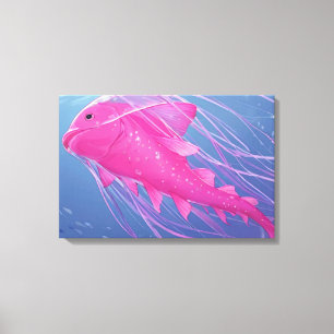 Impressão Em Tela Surréalista híbrido de peixe e medusa rosa Fantasi