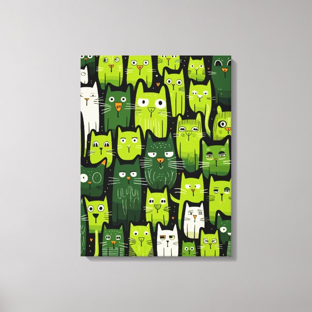 Impressão Em Tela Suspiro Whimsical Feline - Prato Verde (Frente)