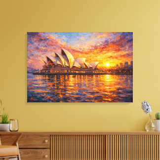 Impressão Em Tela Sydney Opera House Sunset Knife Oil Painting
