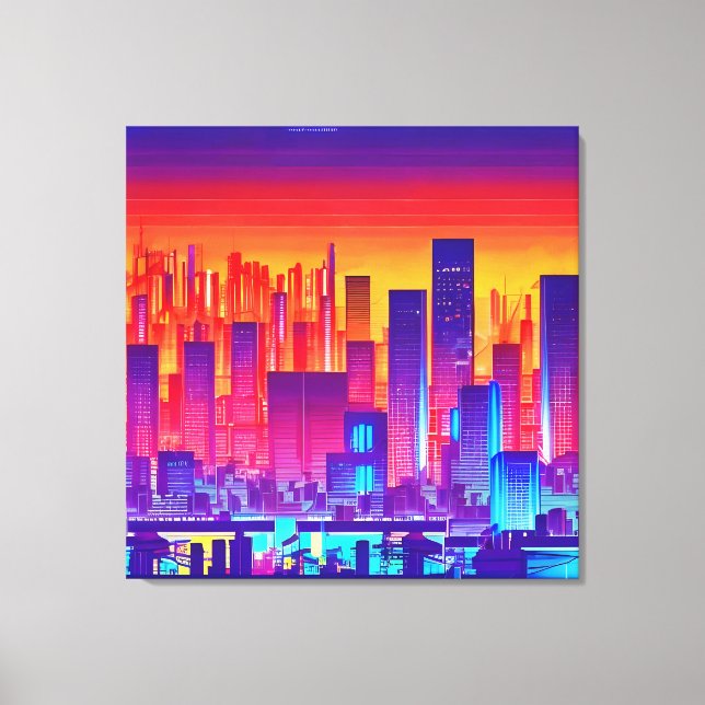 Impressão Em Tela Synthwave/Cyberpunk City no Sunset (Frente)