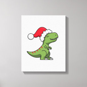 Impressão Em Tela T-Rex Fofo com Chapéu de Papai Noel – Dino de Nata