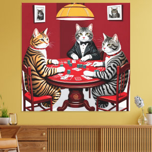 Impressão Em Tela Tabby Cats Reproduzindo Poker