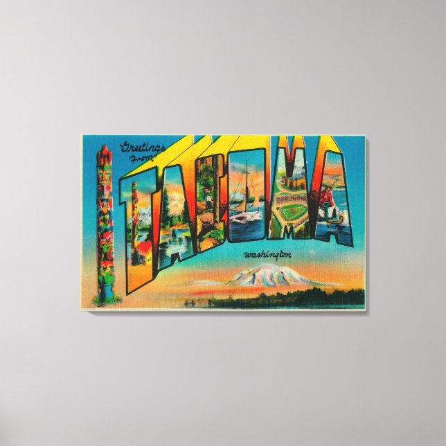 Impressão Em Tela Tacoma, Washington - Cenas com Letras Grandes (Frente)