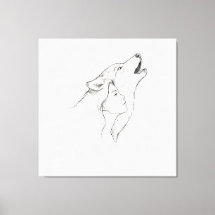 Impressão Em Tela Tapeçaria de Arte de Linha Minimalista de Lobo e M