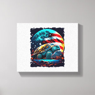 Impressão Em Tela Tartaruga americana sob lua com bandeira americana