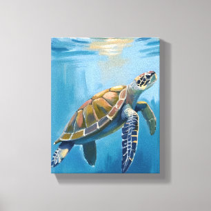 Impressão Em Tela Tartaruga Marinha Animal Oceânico Aquarela