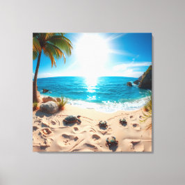 Impressão Em Tela Tartaruga Marinha Zen Costeira em Aquarela Azul