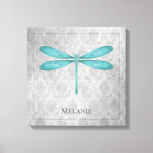 Impressão Em Tela Teal Dragonfly Damask