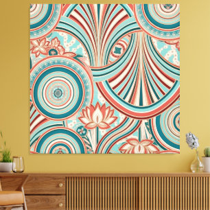 Impressão Em Tela Teal e Coral Nouveau Flow 