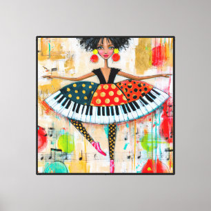 Impressão Em Tela Teclas de Piano Caprichosas Bailarina de Música