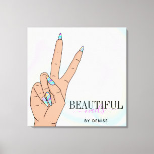 Impressão Em Tela técnico de unhas de mão de uma mulher salão hologr