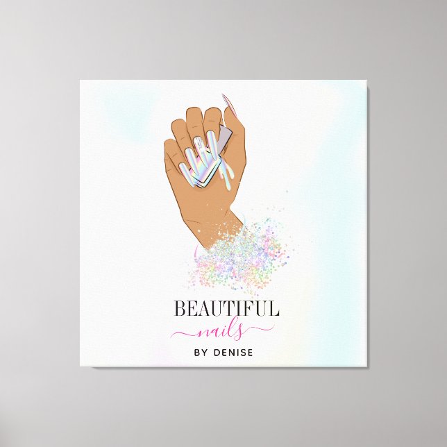 Impressão Em Tela técnico de unhas de mão de uma mulher salão hologr (Frente)