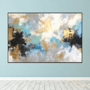 Impressão Em Tela Tela Abstrata Texturizada Azul e Dourado em Negrit